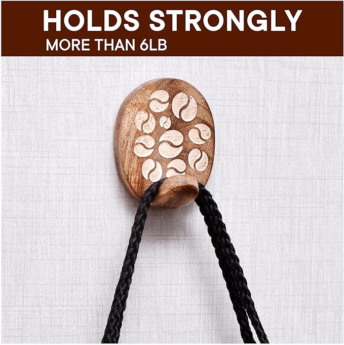 Indian Shelf 6 Lb- 3 Pieces Decorative Wood Adhesive Wall Hooks–Boho Peel and