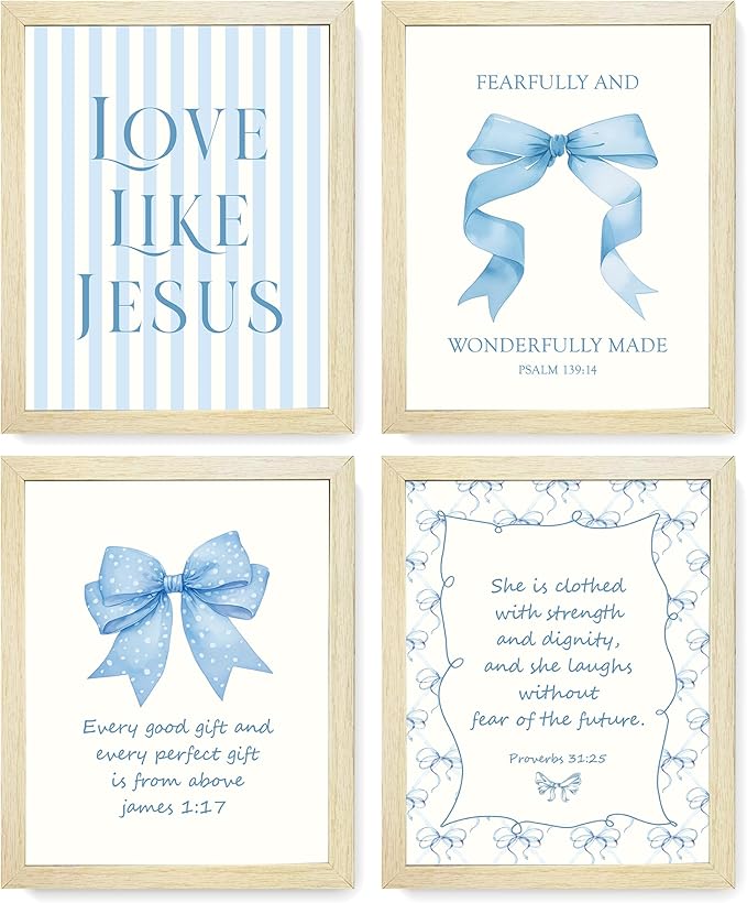 LARTSFRO Coquette Blue Bow Jesus Wall Art Decor Posters, Light Blue Bow Room