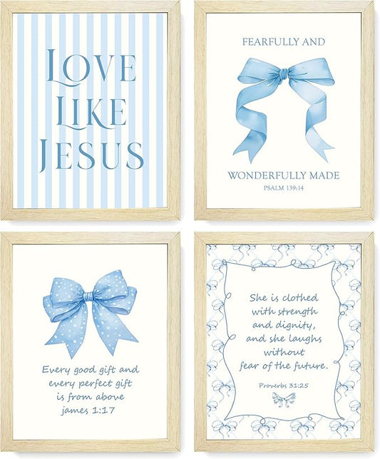 LARTSFRO Coquette Blue Bow Jesus Wall Art Decor Posters, Light Blue Bow Room