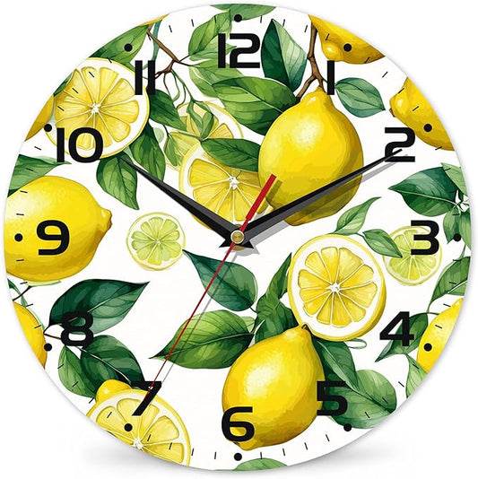 Wall Clock, Watercolor Lemon Wall Clock Silent Non-Ticking Battery Operated