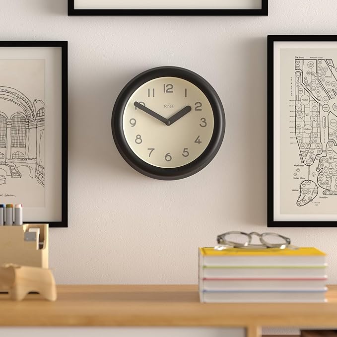 JONES CLOCKS® Fuze wall Clock | Small Round Clock | Black | Playful Modern