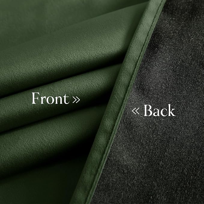NICETOWN Olive Green Velvet Blackout Curtains 92 inch Long