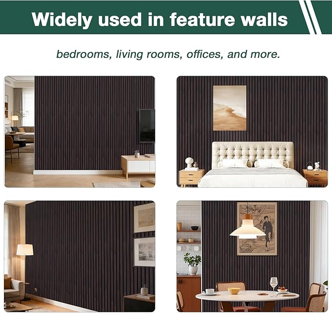 Yuzzy 4 Pack Wood Panels for Wall, 94.5" x 11" Acoustic Wood Slat Wall Panel