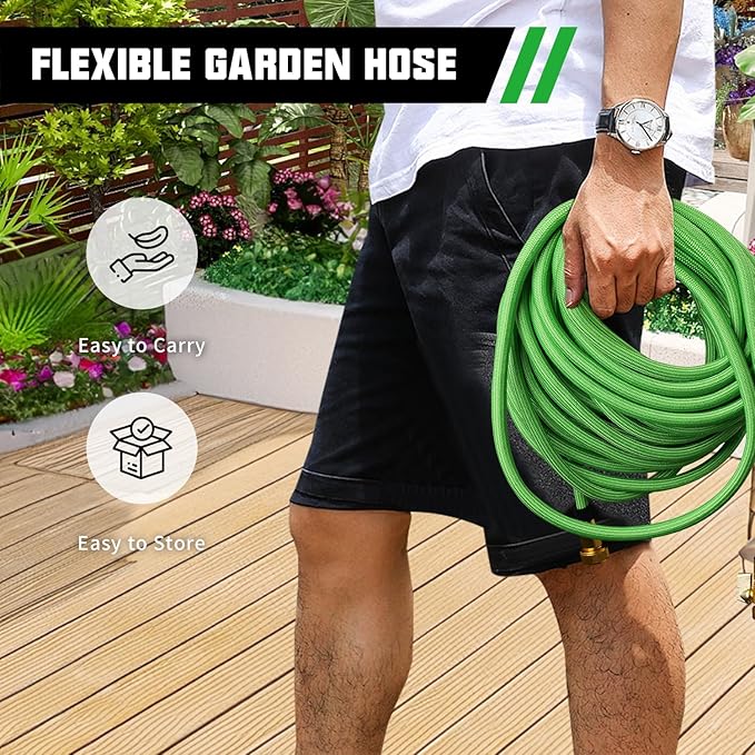 100FT Premium Garden Hose Ultra Lightweight Non Expanding Design 100 FT Watering Hose with 10 Function Nozzle, Kink & Tangle-Free, Leakproof & Pressure Resistant for Yard/Lawn/Camping (Green)