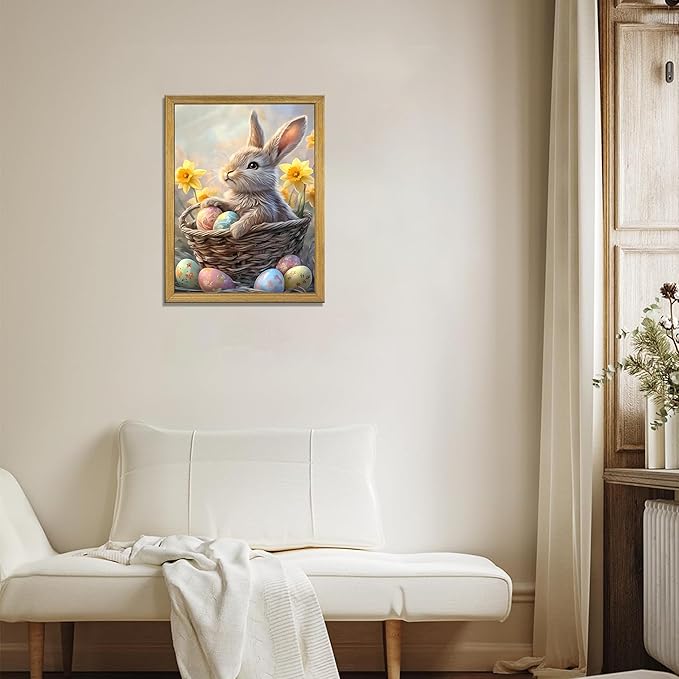 Easter Bunny Wall Art, Cute Rabbit Canvas Wall Decor Painting, Easter Eggs