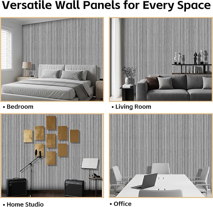 RITOLLO 8 Packs Acoustic Panel 47.2"×23.6" Sound Absorbing Slat Wall Panels