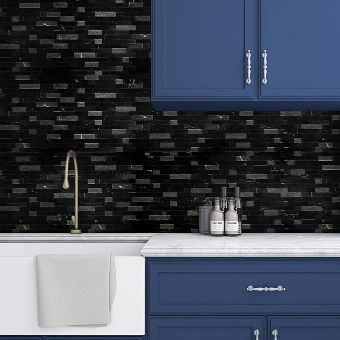 SUNWINGS 5-Sheet Peel and Stick Mosaic Natural 3D Stone Self Adhesive Marble