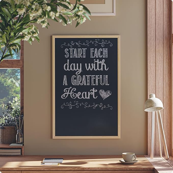 U Brands Chalkboard, Birch Wood Frame, Wall Mountable, Dry Erase Board