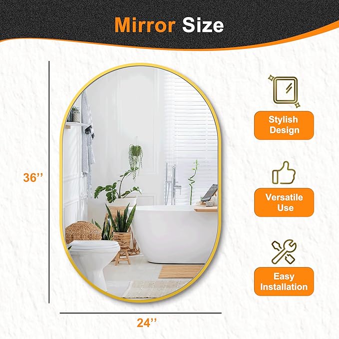 Bathroom Mirror for Wall, Metal Framed Vanity Mirror