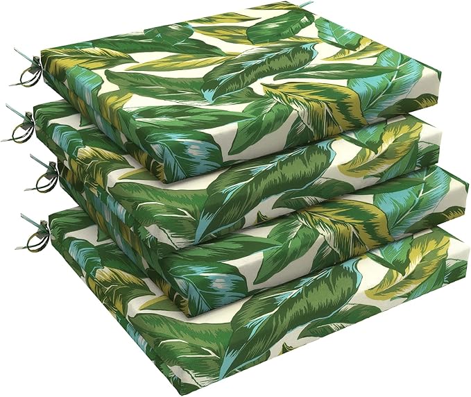 LVTXIII Outdoor Chair Cushions, Water Repellent Patio Furniture Cushions Outdoor Chair Pads with Ties for Dining Chairs and Garden Furniture, 18.5"x16"x2" Set of 4, Lush Leaf Jungle