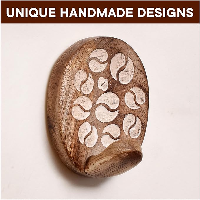 Indian Shelf 6 Lb- 6 Pieces Decorative Wood Adhesive Wall Hooks–Boho Peel and