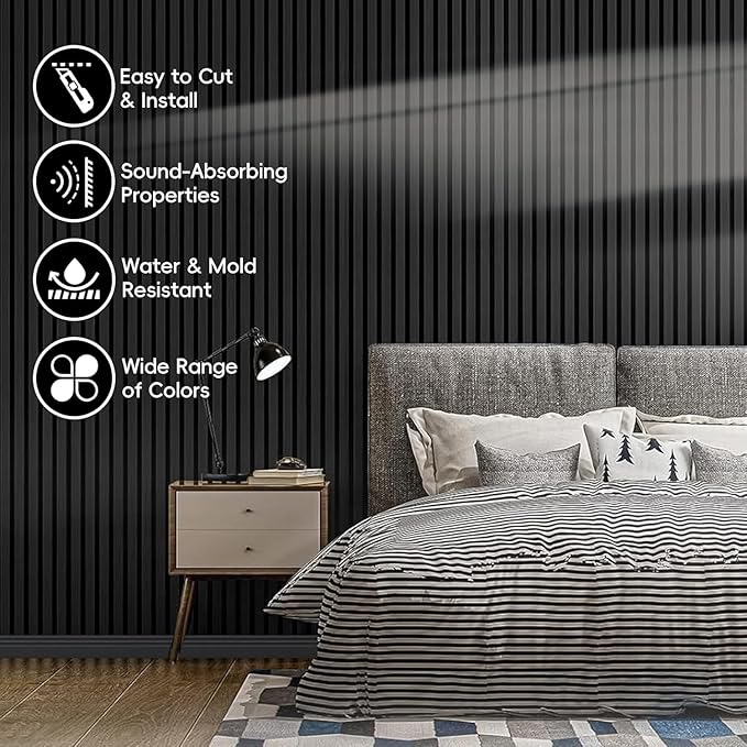 EVERECO 6 Pack Wood Slat Acoustic Wall Panels 92.5" × 7.87", 3D Sound Absorbing