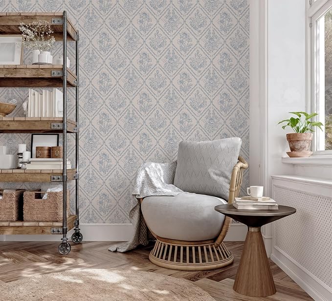 Toduso Peel and Stick Wallpaper Vintage Wall Paper Boho Contact Paper Blue