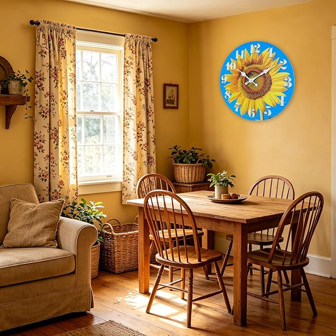 Indoor/Outdoor Clocks Waterproof, Glass Sun Flower Decor Wall Clock