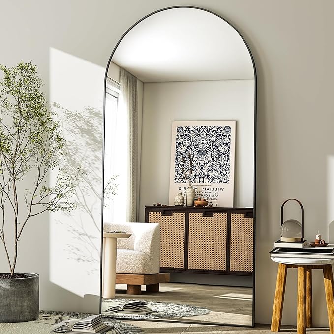 GLSLAND-30x71 inch Wall Mount Arched Full Length Mirror-Aluminum Alloy Frame