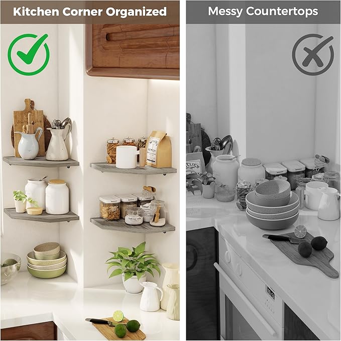 Corner Shelves 4-Pack for Bathroom & Kitchen, Space-Saving Floating Corner Wall