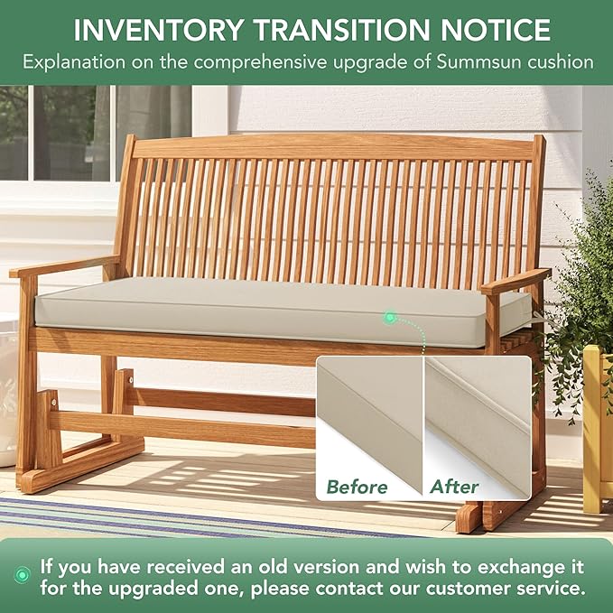 Summsun Outdoor Bench Cushion: Waterproof and Fade Resistant Patio Furniture Cushions - Non-Slip Bench Pad Cushion with Removable Cover for Garden Swing Porch Sofa Settee, 42 x 18 Inch, Beige