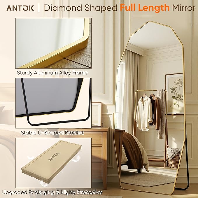 Antok Full Length Mirror, Free Standing Wall Mounted or Leaning Full Body Mirror