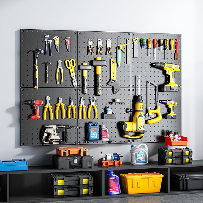 Peg Board, 6 Pack Black Peg Board Panels, 50lbs Load Capacity Each, Pegboard