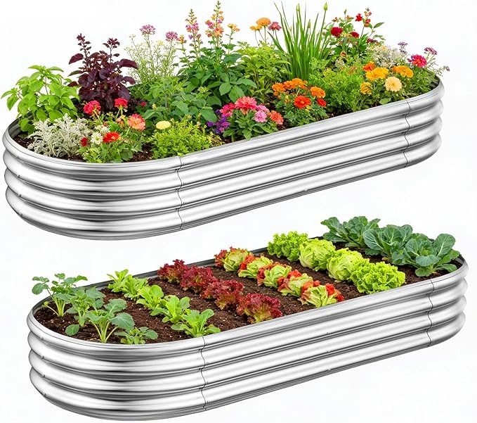 2-Pack Metal Raised Garden Bed, 4x2x1ft Galvanized Planter Box for Outdoor Vegetables & Flowers, Corrosion-Resistant Raised Garden Beds Outdoor with Open-Bottom Design, Lead-Free Herb Garden Planter