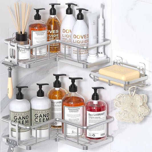 YASONIC Corner Shower Caddy Organizer, Self-Adhesive Rustproof Bath Shelves
