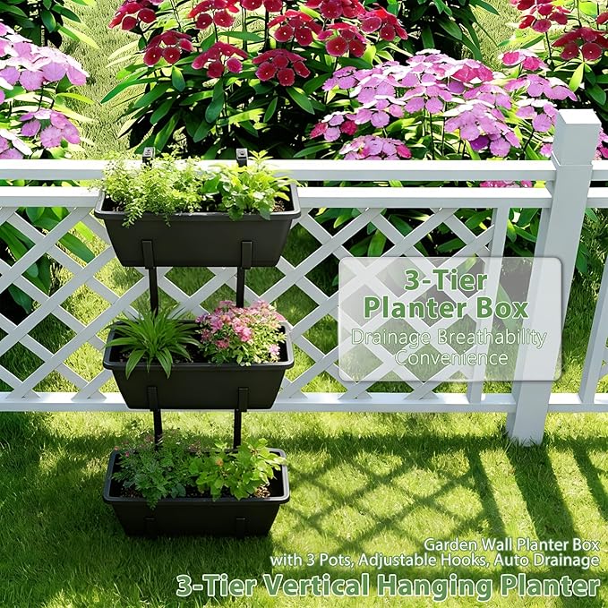 OYEAL Railing Planter Box 3 Tier Vertical Window Boxes Planter Outdoor