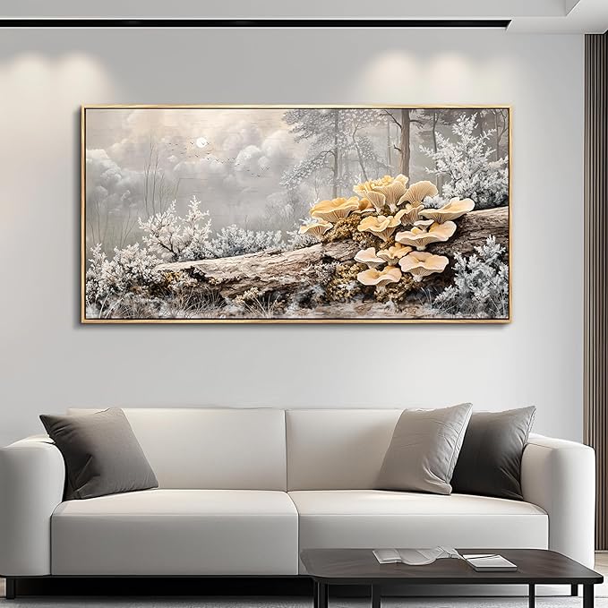 QIYILEXWART Large Wall Decor For Living Room Canvas Wall Art For Office Modern Wall Decorations For Bedroom Moonlit Forest Mushroom Landscape Painting Farmhouse Pictures Artwork Home Decor 24x48