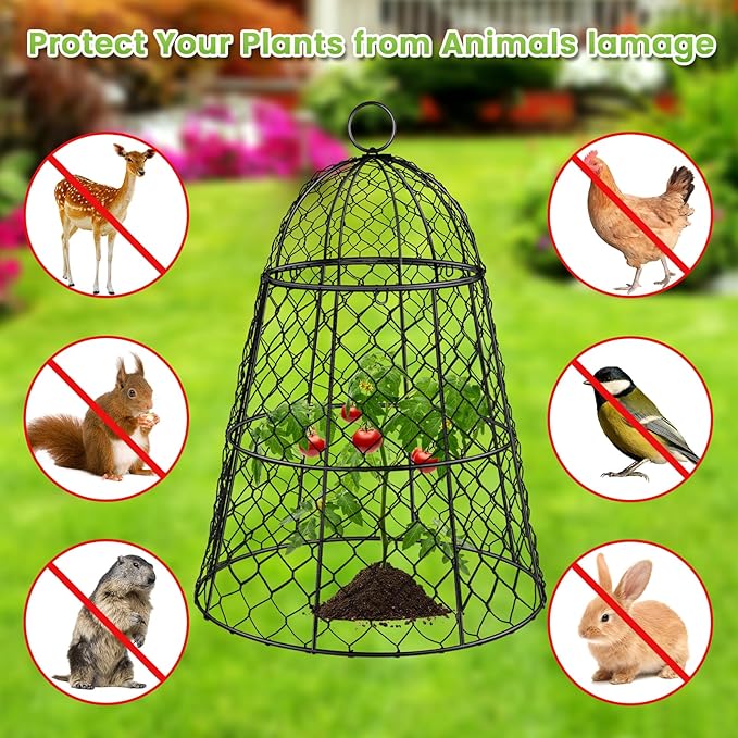8 Pcs Garden Cloches for Plants, Metal Extra Large Chicken Wire Cloche Plant Covers, Garden Netting Plant Protectors from Animals to Keep Squirrel, Rabbit, Chicken and Bird Out 17" H x 13" D Black