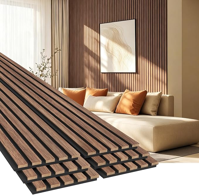 EVERECO 6 Pack Wood Slat Acoustic Wall Panels 92.5" × 7.87", 3D Sound Absorbing