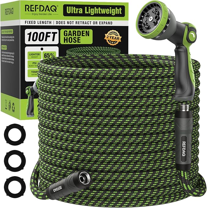 Garden Hose, Flexible Ultra Lightweight Durable, Kink-Free Water Hose with 10 Function Sprayer - Non-Shrinking, Easy to Store, All-Weather, High-Pressure (100 FT)