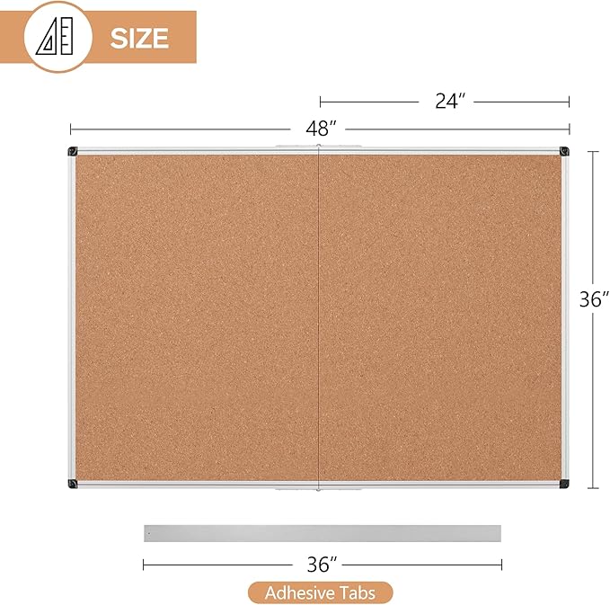 Cork Board Bulletin Board 36 x 48, Foldable Office Board