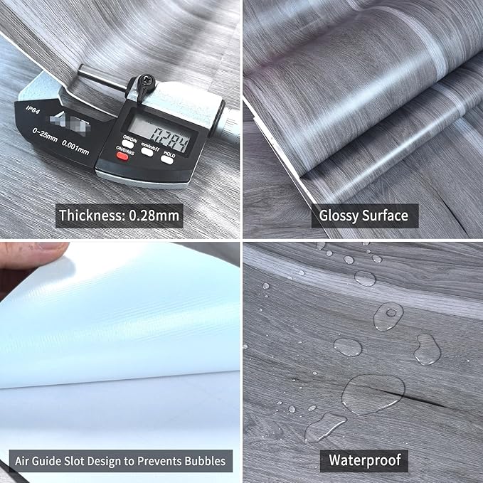 BOMENG Wood Grain Contact Paper Grey Wood Look Wallpaper Peel and Stick