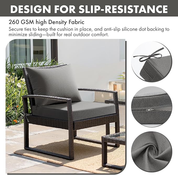 MIULEE Dark Grey Outdoor Chair Cushion 22x22 Inch for Patio Furniture Linen Textured Waterproof & 3 Year Color Fastness Seat and Back Couch Cushion with Ties No Slip Design