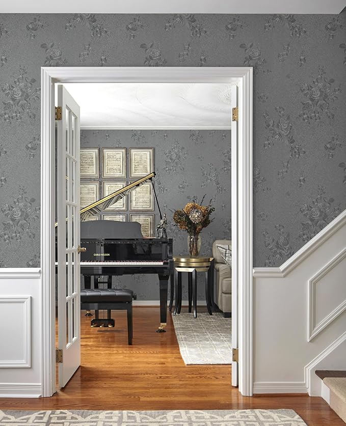 Erfoni 197"x17.7" Gray Peel and Stick Wallpaper Thicken Flower Embossed