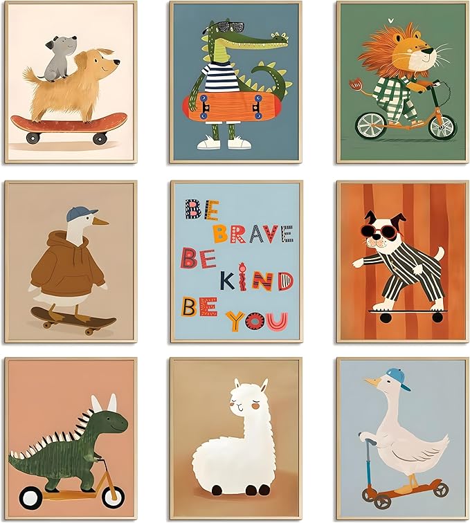 tgguytiy Kids Room Wall Art Set of 9 Cute Cartoon Animal Canvas Prints Nursery