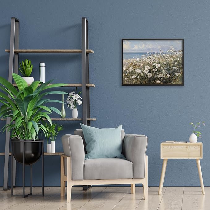 Nature Landscape Wall Art Coastal Wildflower Poster 24X36 inch Black Framed