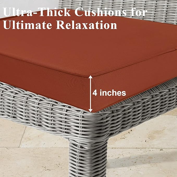 Outdoor Chair Cushions 19x19x4 Inch, Waterproof Spice Patio Furniture Cushions Set of 2 with Ties & Handle, 3 Year Color Fastness Square Replacement Seat Cushions for Sofa, Couch