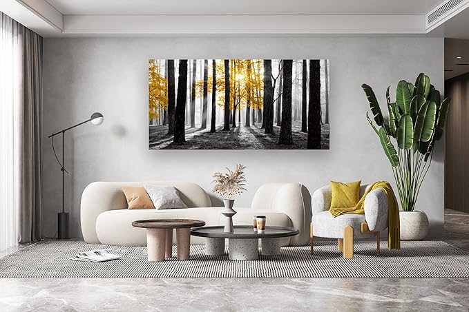 Cao Gen Decor Art S06375 Wall Art Canvas Painting Yellow Tree in Black and