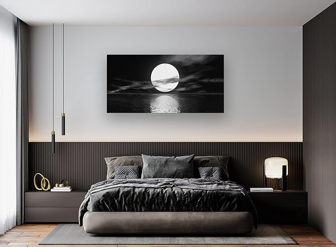 Cao Gen Decor Art S06450 Wall Art Canvas Sea White Full Moon in Night Picture