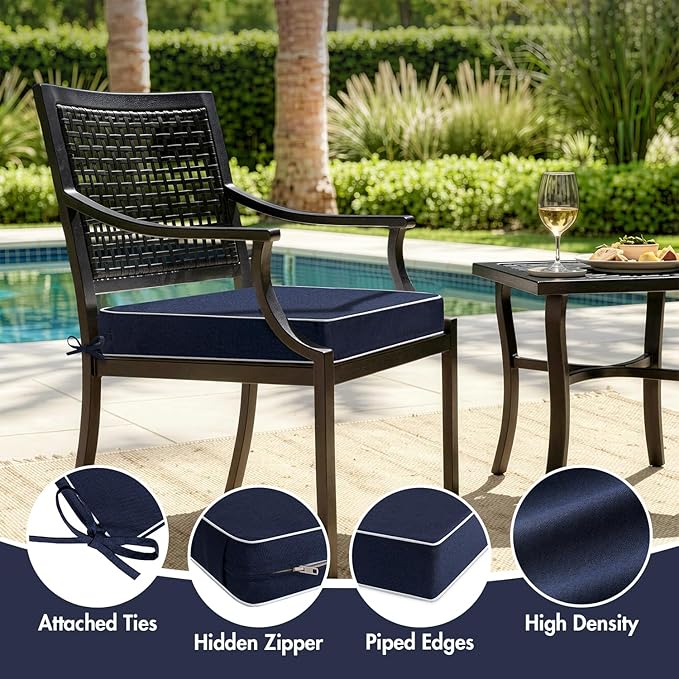 MIULEE Navy Outdoor Chair Cushions Set of 2, 22x22x3 Inch Waterproof Patio Seat Cushions for Outdoor Furniture Couch Sofa, 3 Year Color Fastness High Density Foam with Adjustable Ties