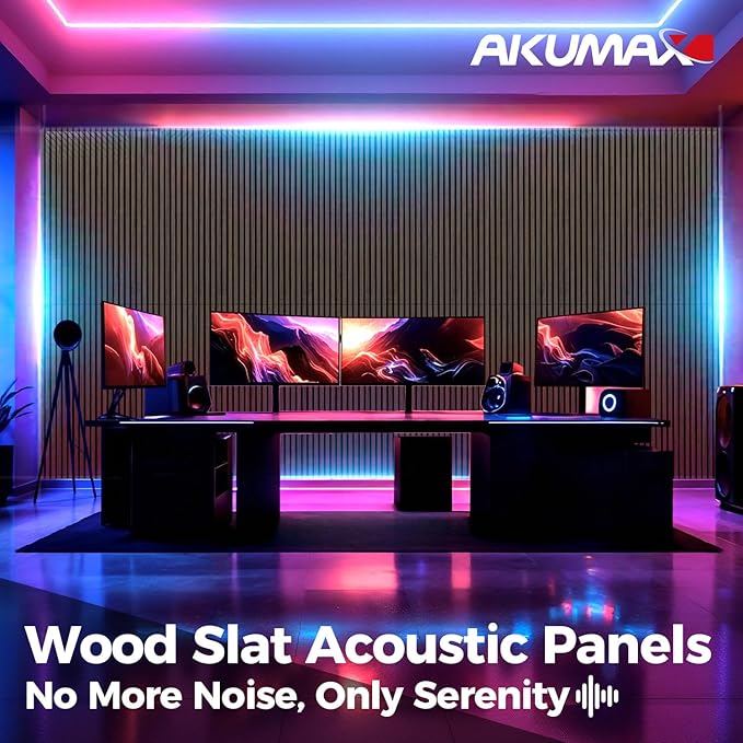 AKUMAX 2 Pack Acoustic Panels, Wood Slat