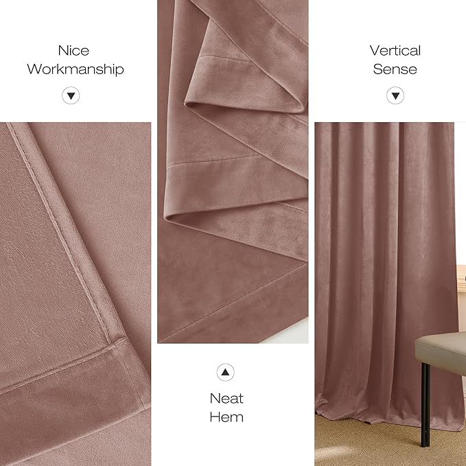 NICETOWN Dusty Pink Velvet Curtains