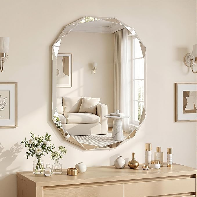 Suidia Bathroom Mirror, Frameless Bathroom Mirror