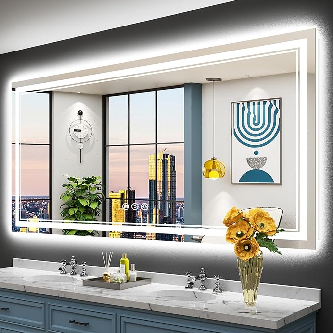 77x36 LED Bathroom Mirror with Lights, Backlit and Front Lit Anti-Fog Lighted