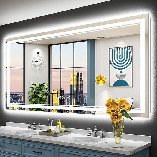 77x36 LED Bathroom Mirror with Lights, Backlit and Front Lit Anti-Fog Lighted