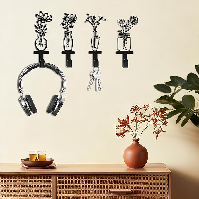 Decorative Wall Hooks, Metal Flowers Wall Decor