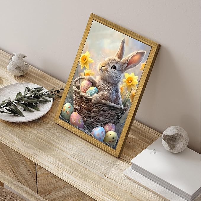 Easter Bunny Wall Art, Cute Rabbit Canvas Wall Decor Painting, Easter Eggs
