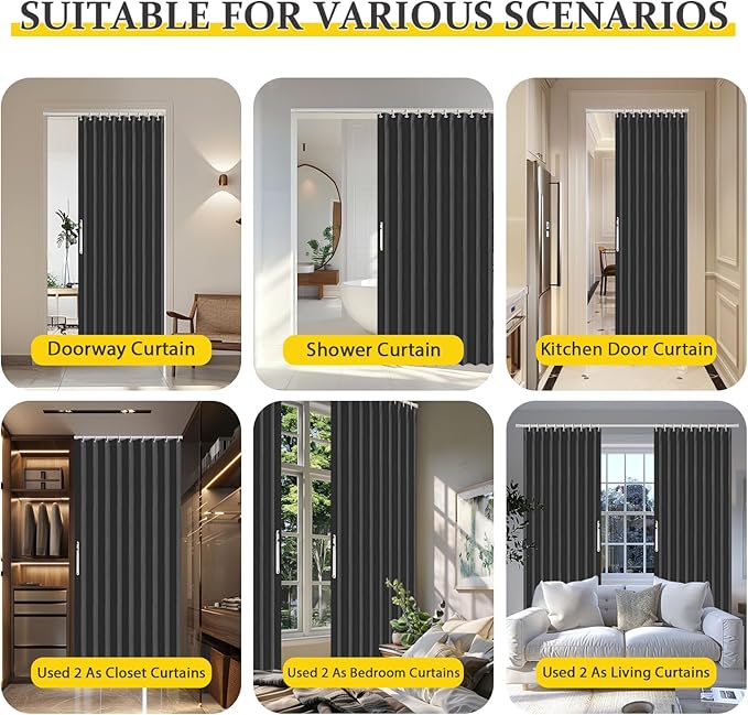 AJAZZ 100% Blackout Accordion Doors Interior Magnetic Door Curtain Folding