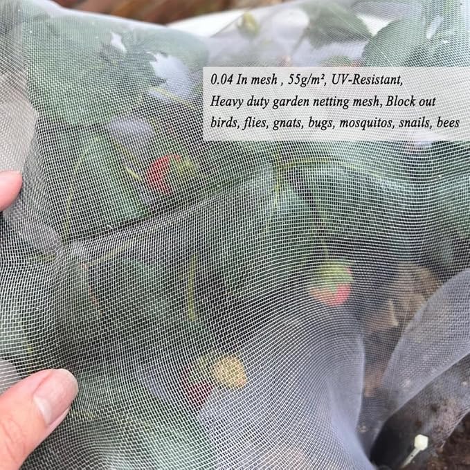 10X10Ft Garden Netting Pest Barrier – Ultra Fine Mesh Netting Plant Covers & Row Cover, Protects Vegetables, Fruits, Flowers from Mosquitoes, Insects, Birds, Deer & Squirrels
