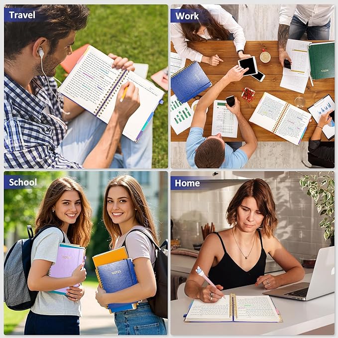 Hardcover Spiral Notebook Journal, 8"x10" Large B5 Notebooks with Removable Dividers Tabs, 300 Pages Leather 5 Subject Notebook College Ruled, Journal for Work School Note, 100 GSM Thick Paper,Blue